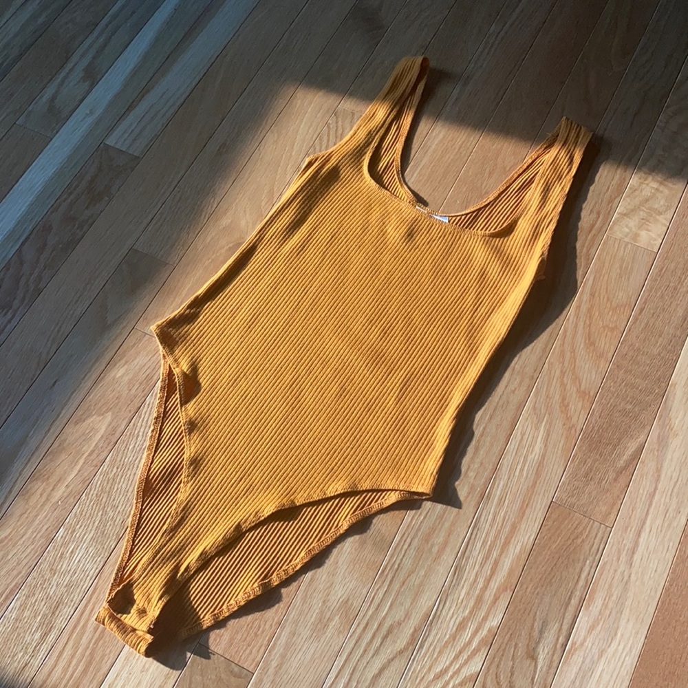 ribbed high cut mustard bodysuit